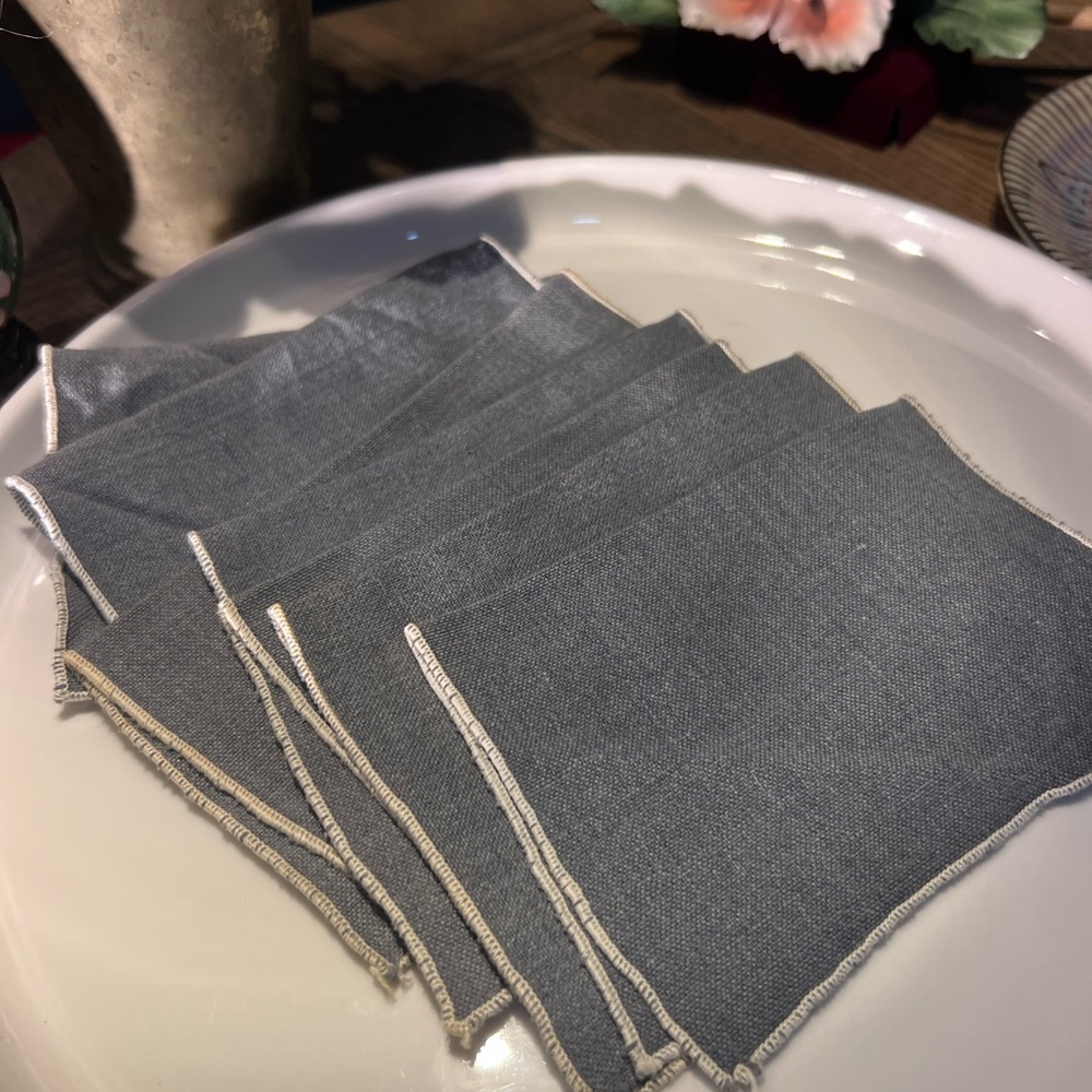 Unique Vintage Gray Cloth Napkins, Beverage Napkins set of seven (7)